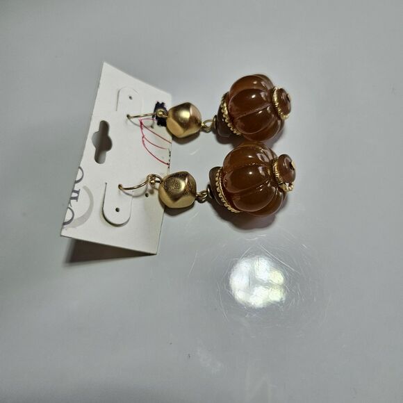 Cato Gold Tone Chunky Tan Beaded Dangling Earrings - Picture 13 of 14